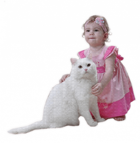 Petite fille et chat blanc - Free PNG