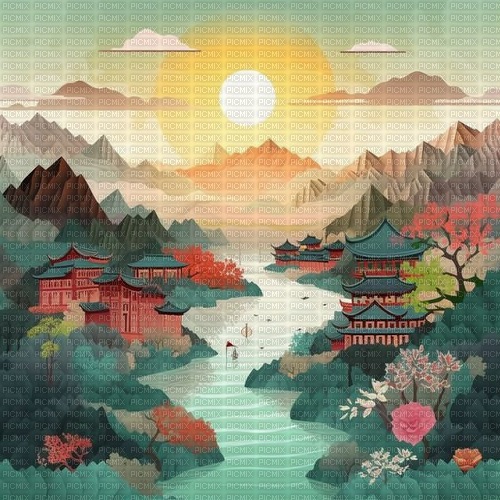 asian oriental landscape background - 免费PNG