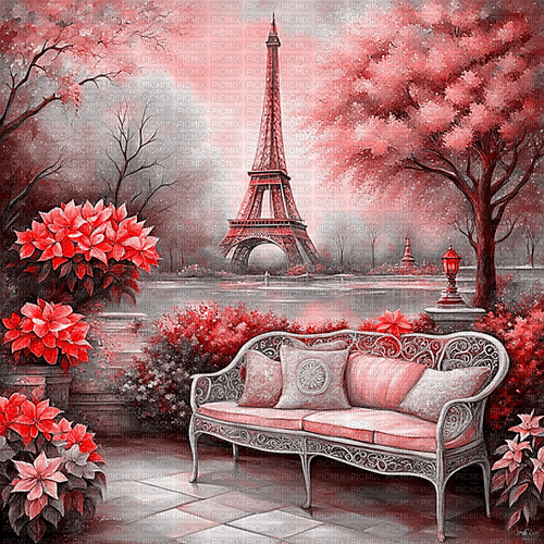 ♡§m3§♡ vintage PARIS VDAY RED LANDSCAPE - nemokama png