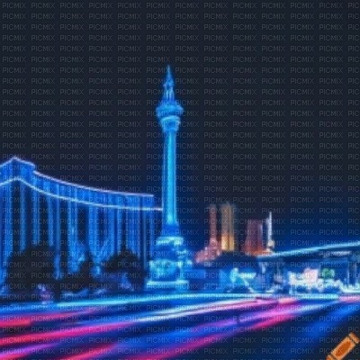 Neon Blue City - Free PNG