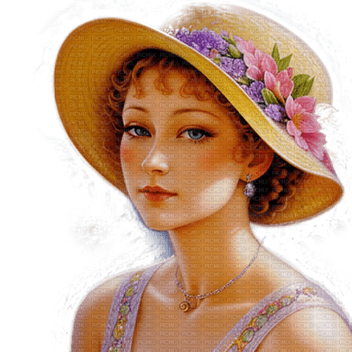 springtimes woman vintage hat painting - PNG gratuit