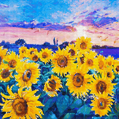 SOAVE BACKGROUND ANIMATED SUNFLOWERS FLOWERS field - GIF animate gratis