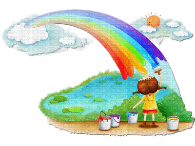 rainbow paint colored girl child enfant  paysage landscape fond background  tube - PNG gratuit