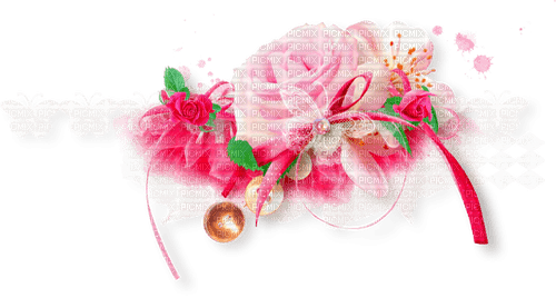Cluster.Roses.Bow.White.Pink - Free PNG