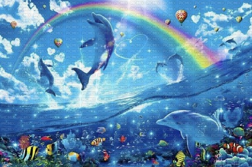 rainbow dolphin background - png ฟรี