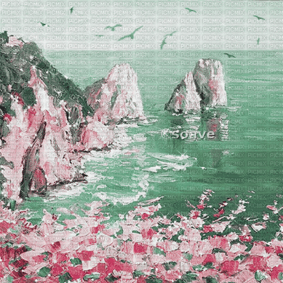 soave background animated  flowers pink green - Gratis animerad GIF