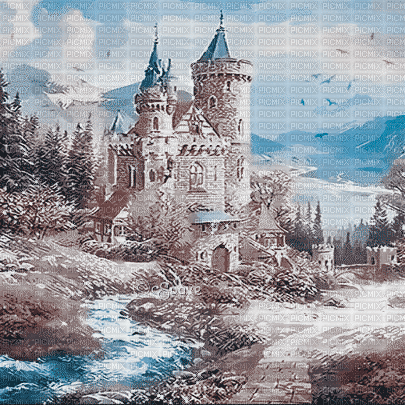 soave background animated vintage fantasy castle - GIF animado grátis