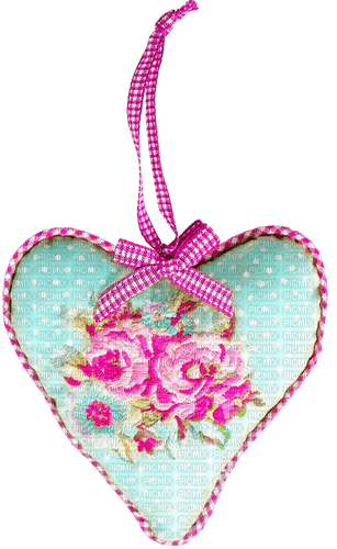 Vintage.Heart.Bow.Flowers.Pink.Blue - Free PNG