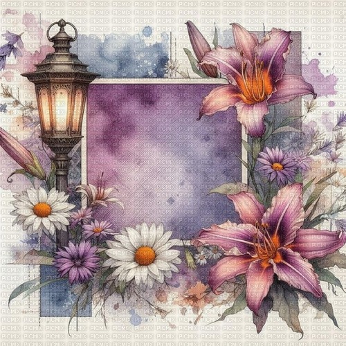 Background Flowers and Lantern - zdarma png