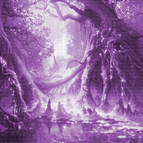Y.A.M._Fantasy forest background purple - GIF animé gratuit