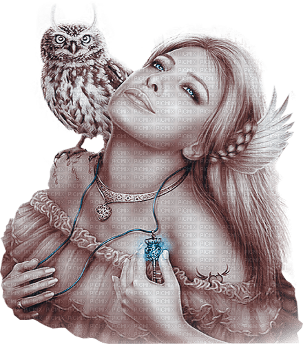 soave woman fantasy owl bird  blue brown - png ฟรี