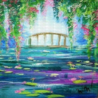 spring bridge forest lake background - δωρεάν png