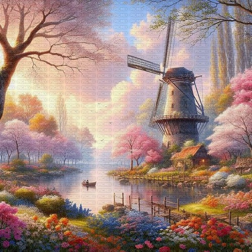 Background - Windmill - Spring - png ฟรี