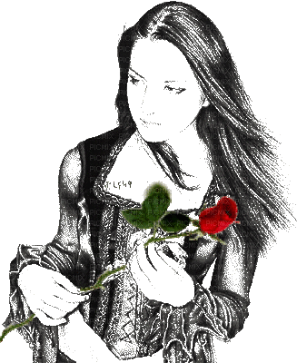 Girl -roses - Бесплатный анимированный гифка