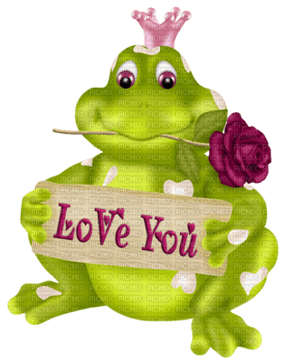 Kaz_Creations Deco Frog Flower Text Love You - PNG gratuit
