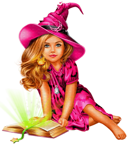 Girl.Witch.Child.Magic.Halloween.Pink - фрее пнг