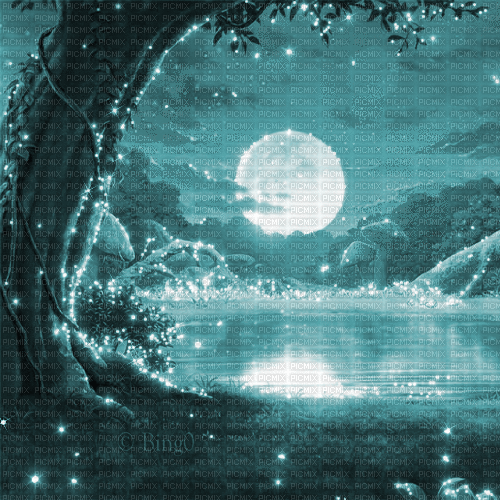 Y.A.M._Fantasy Landscape moon background blue - Besplatni animirani GIF