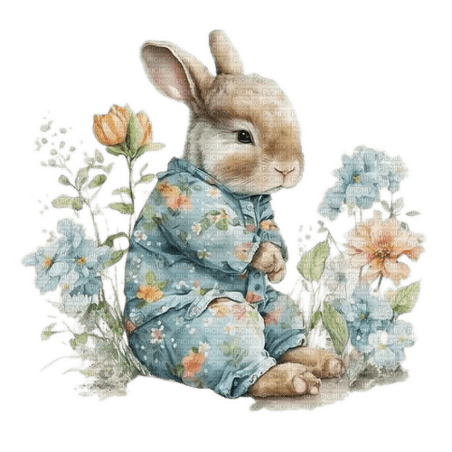 Hase, Schlafanzug, Blumen - kostenlos png