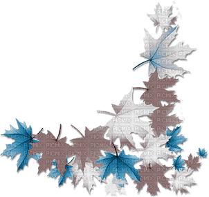 soave deco autumn leaves corner blue brown - Free PNG