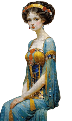 art vintage woman blue orange - png gratuito