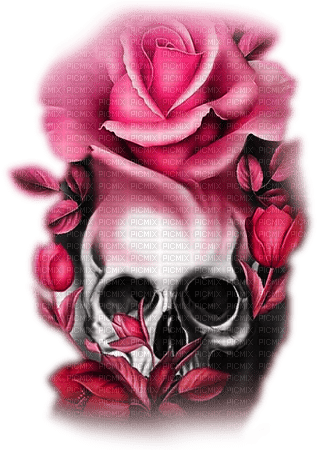 soave deco gothic skull flowers rose black white - png gratuito