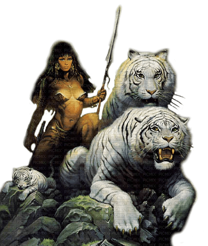 fantasy woman and tigers by nataliplus - PNG gratuit