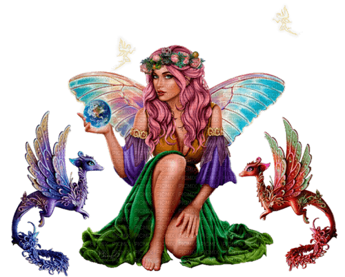 Y.A.M._Fantasy woman girl dragons - besplatni png