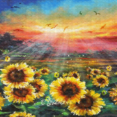 soave background animated flowers field sunflowers - GIF animé gratuit