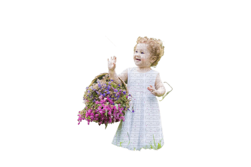 flicka-barn-blommor----girl with flowers - nemokama png