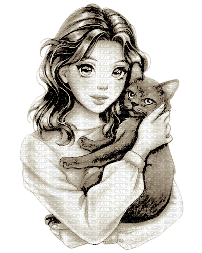 Girl and her cat - besplatni png