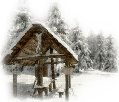 winter hut paysage snow neige forest - ilmainen png