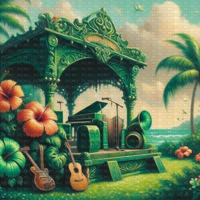 Green Hibiscus Music Stage - kostenlos png
