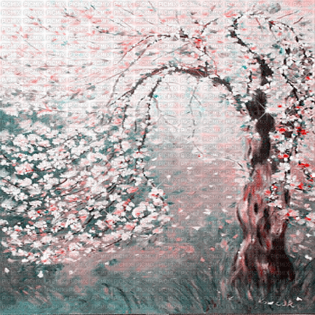 kikkapink background animated pink teal forest - GIF เคลื่อนไหวฟรี