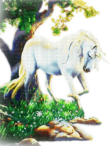 soave animals unicorn tree fantasy deco green - Free PNG