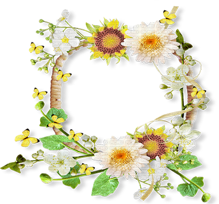 soave frame deco spring flowers daisy yellow - 無料png