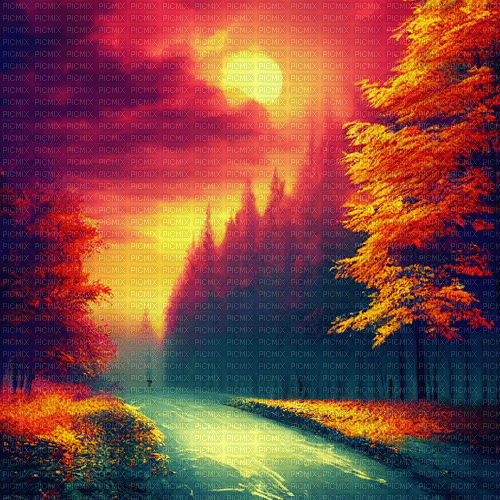 kikkapink autumn forest path background - zdarma png