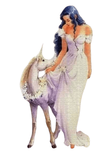 girl with unicorn - Free PNG