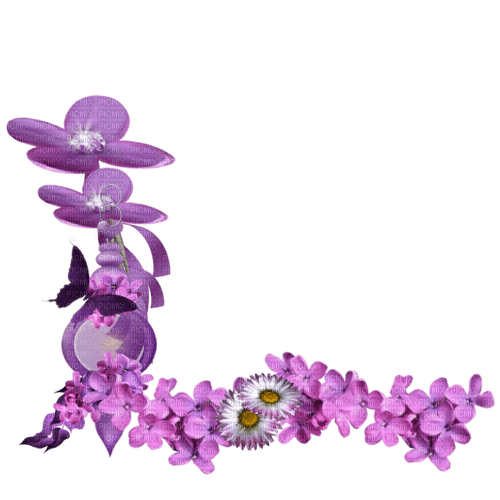 kikkapink corner flower border frame purple - δωρεάν png