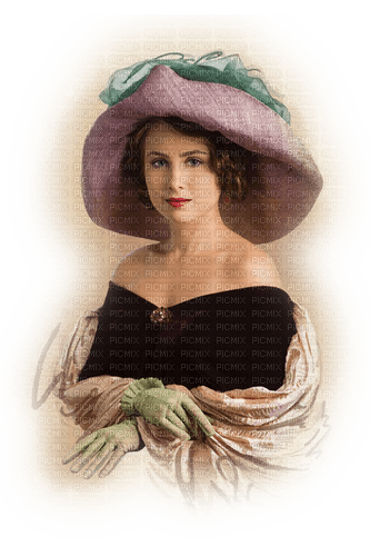 vintage woman with purple hat - 免费PNG