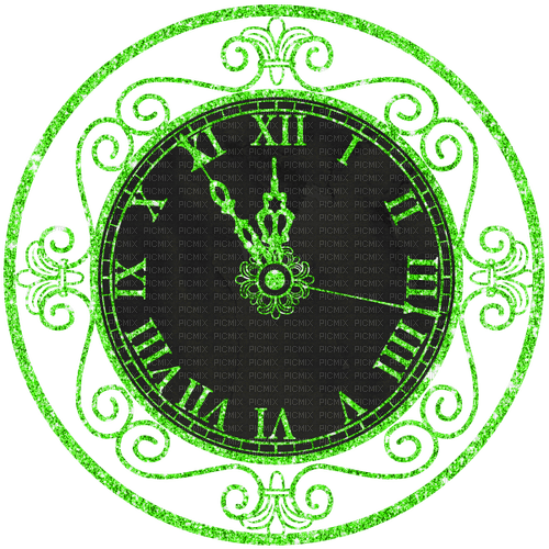 New Years.Clock.Black.Green - PNG gratuit
