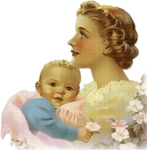 soave woman vintage children mother blue pink - 免费PNG