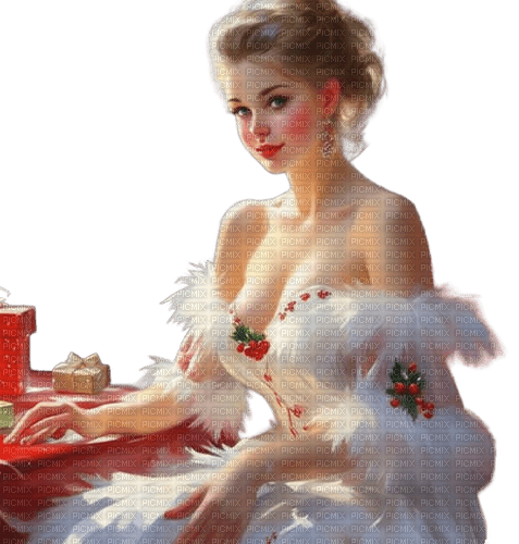 frau, woman, femme, vintage, winter, christmas - δωρεάν png
