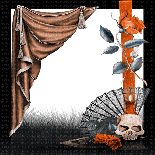 dolceluna brown gothic frame skull rose curtain - 免费PNG