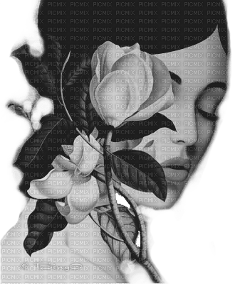 Y.A.M._Art Fantasy woman girl black-white - Free PNG