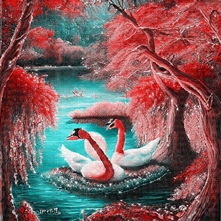 kikkapink autumn background swan lake - Gratis geanimeerde GIF