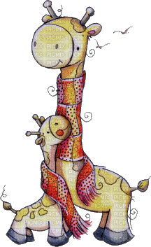 Mom and Baby Giraffe - Free animated GIF
