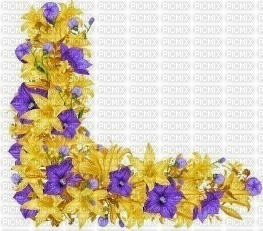 coin fleurs jaunes violettes - png gratuito
