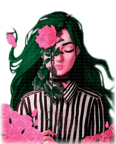 Woman.Roses.Fantasy.Green.Pink - KittyKatLuv65 - δωρεάν png