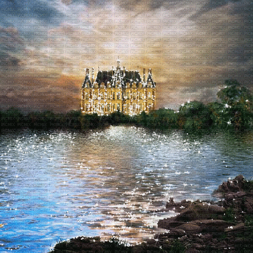 dolceluna fantasy background castle water - Besplatni animirani GIF