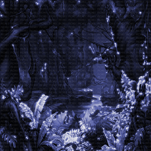 Y.A.M._Fantasy jungle forest background blue - Animovaný GIF zadarmo